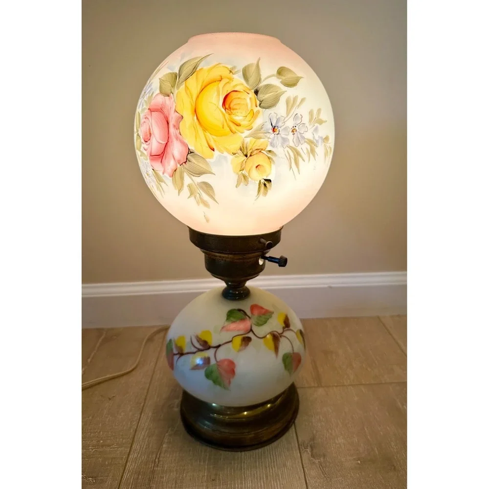 Antique Victorian Gone With the Wind Hand Painted Pink & Yellow Flowers WORKING